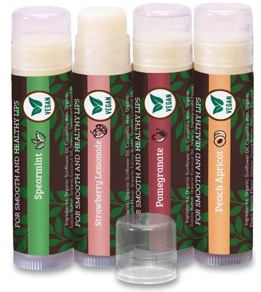 Vegan Lip Balm Sweet Mint by Eco Lips flavor 3 Pack Natural Bee Free with  Candelilla Wax, Organic Cocoa Butter, & Coconut Oil Lip Care. 100%
