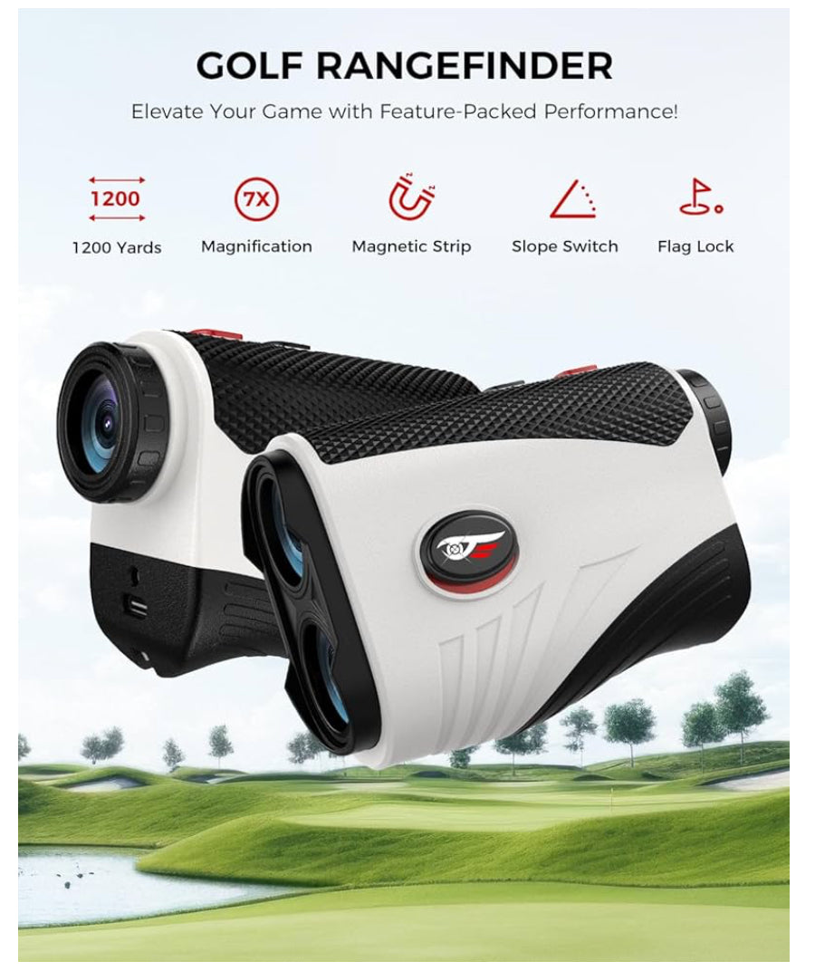 Golf Rangefinder with Slope - 1200 Yards Laser Range Finder with Flag Pole Locking Vibration, 7X Magnification for Golf Pin Flags, Rechargeable rangefinder with Magnet Stripe